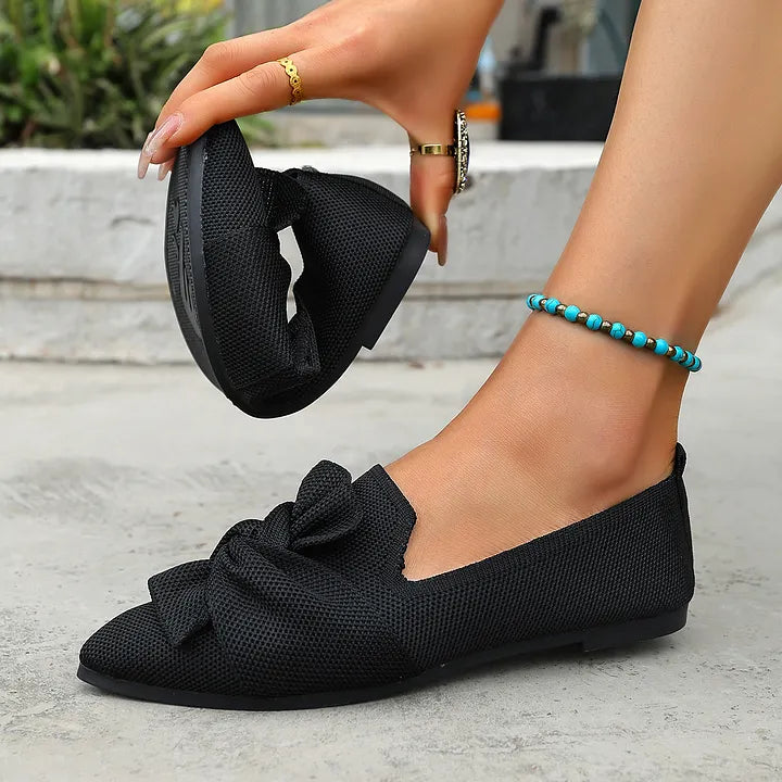 Hiromi | Bow Pointed Toe Slip On Flats