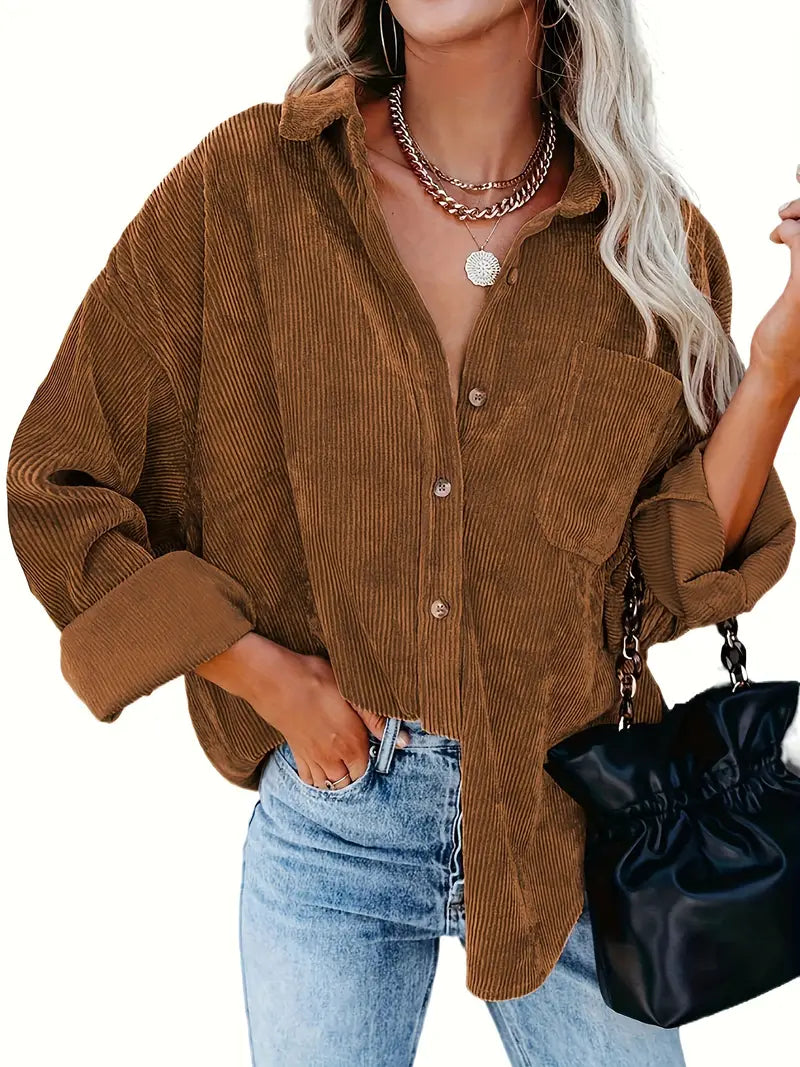 Irmela | Long Sleeve Corduroy Button Shirt