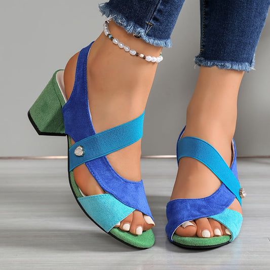 Josien | Colorblock Open Toe Block Heel Sandals