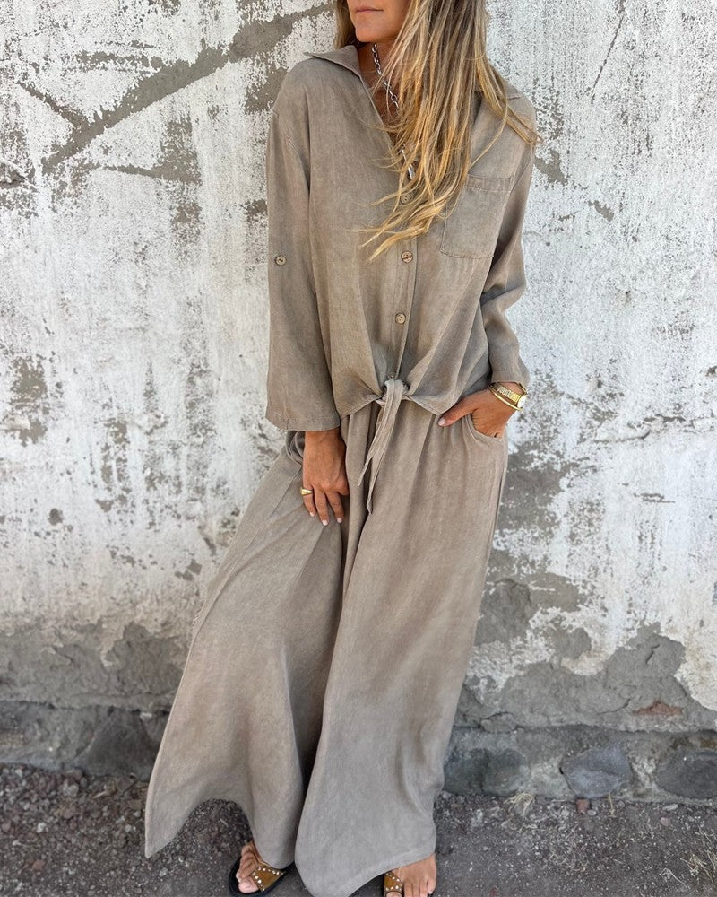 Bogna | Two-Piece Set Tie-Front Shirt Wide-Leg Pants