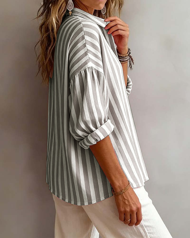 Jessy | Striped Collared Relaxed Fit Blouse