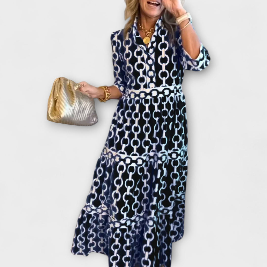 Stavroula | Chain Print V-Neck Midi Dress