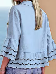 Solenn | Long Sleeve Ruffle Hem Button Blouse