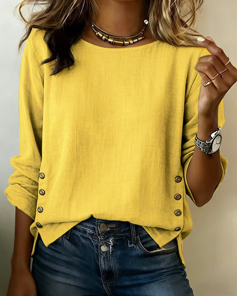 Rima | Side Button Long Sleeve Blouse