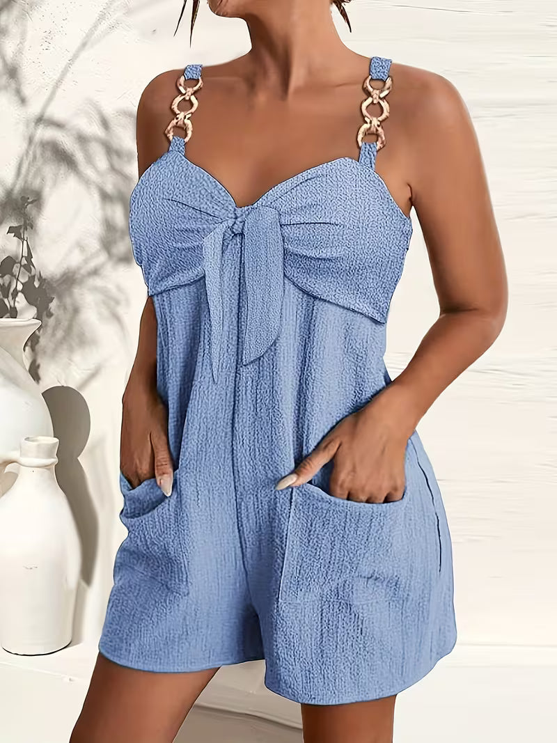 Loaiza - Sleeveless Chain Strap Tie Front Romper