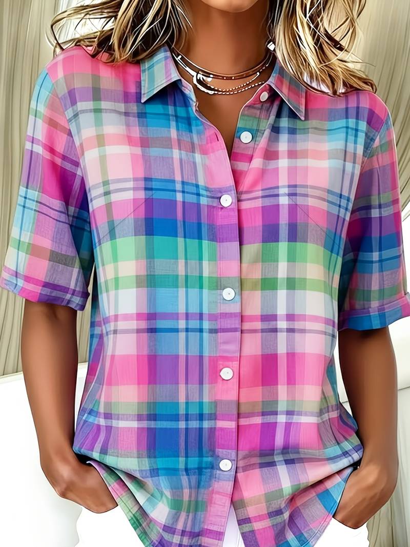 Endrita | Plaid Short Sleeve Button Front Shirt