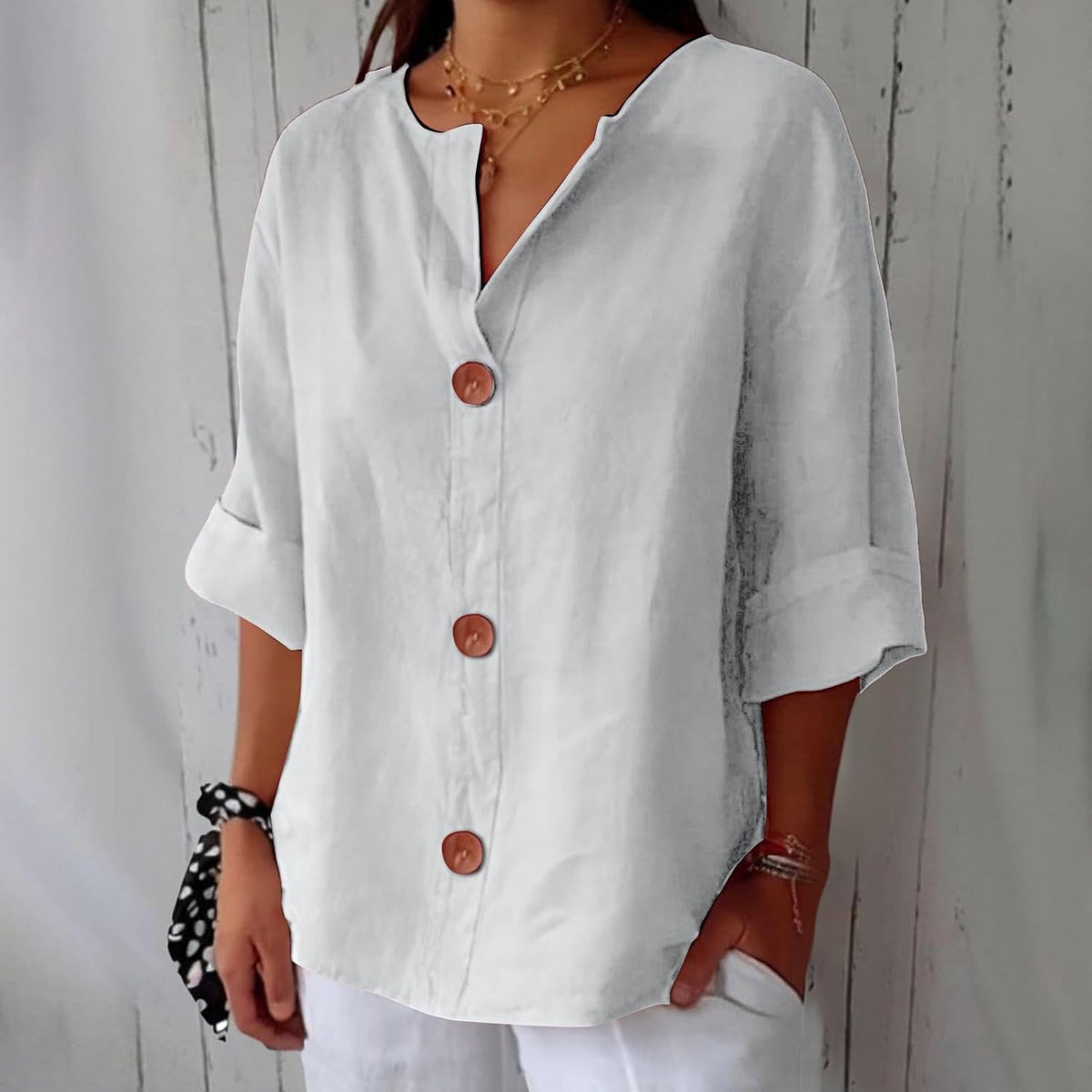 Maeve | V-Neck Button-Up Blouse with 3/4 Sleeves