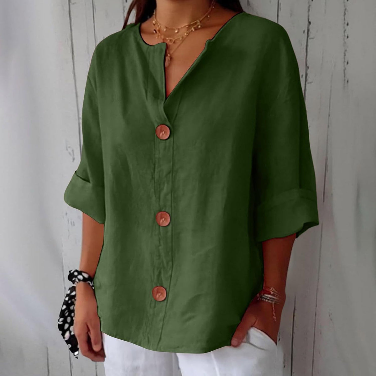 Maeve | V-Neck Button-Up Blouse with 3/4 Sleeves