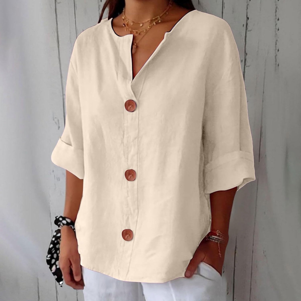 Maeve | V-Neck Button-Up Blouse with 3/4 Sleeves