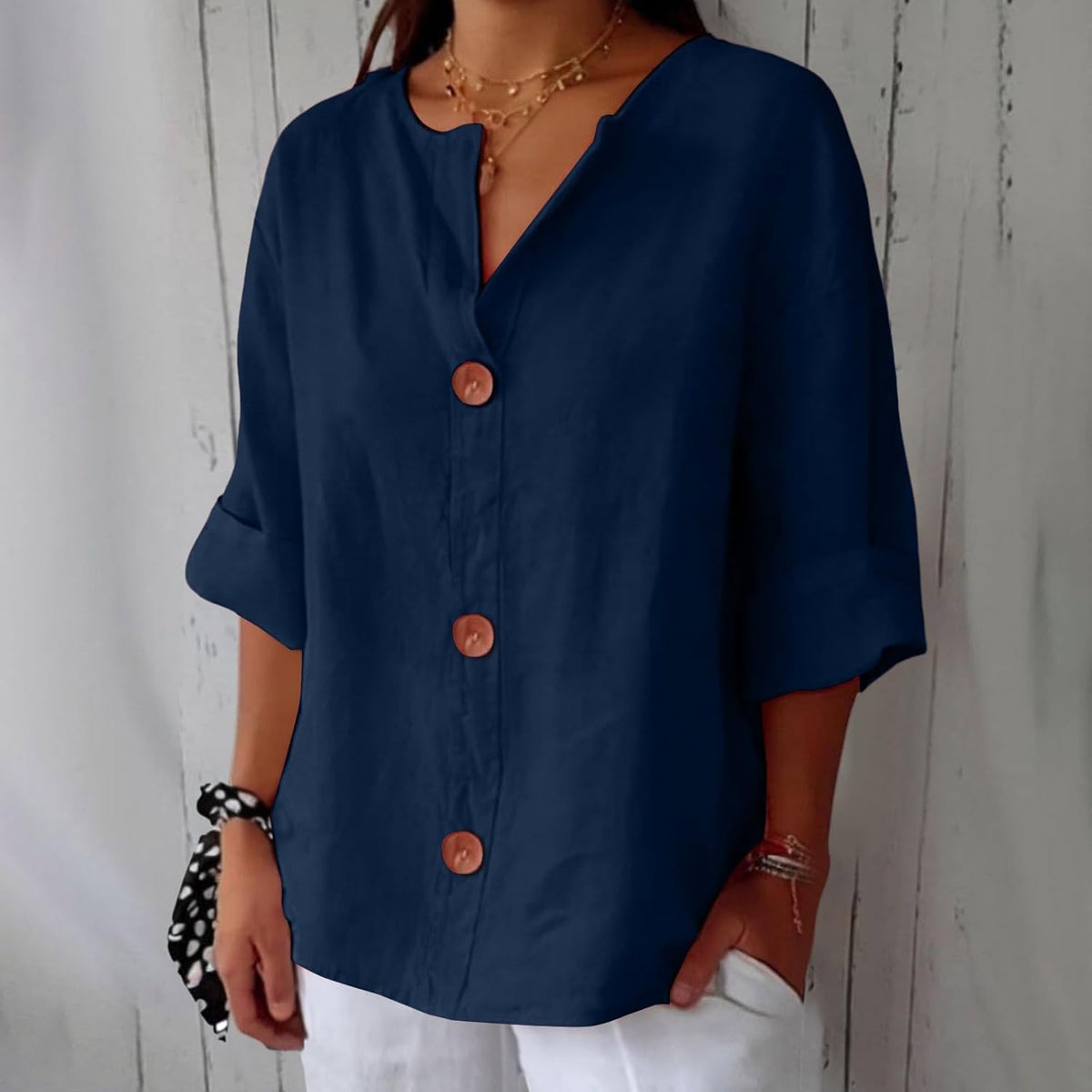 Maeve | V-Neck Button-Up Blouse with 3/4 Sleeves