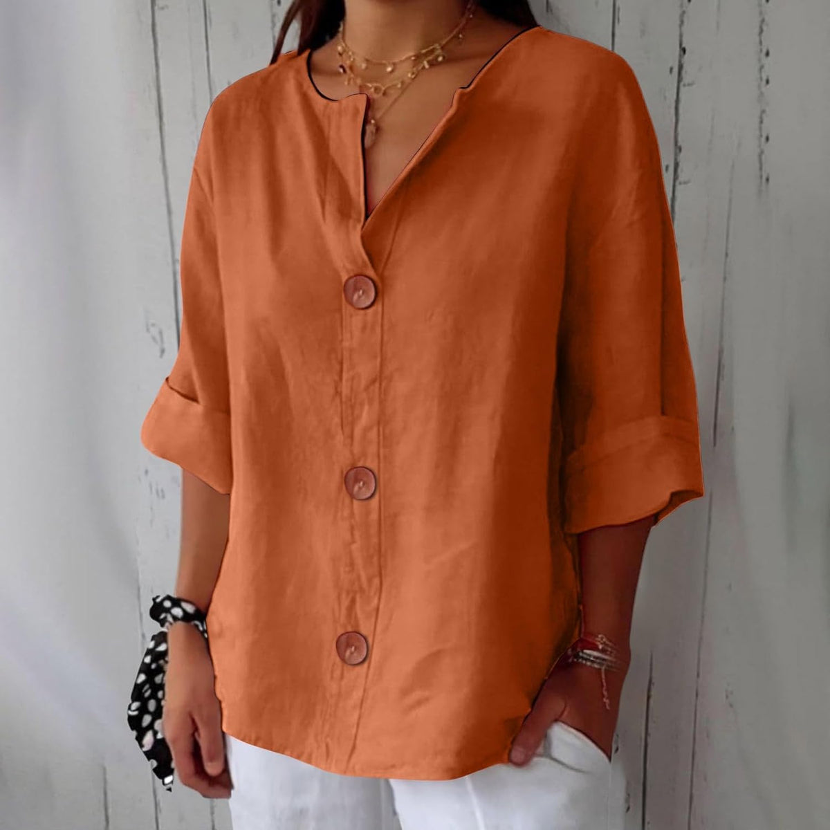 Maeve | V-Neck Button-Up Blouse with 3/4 Sleeves