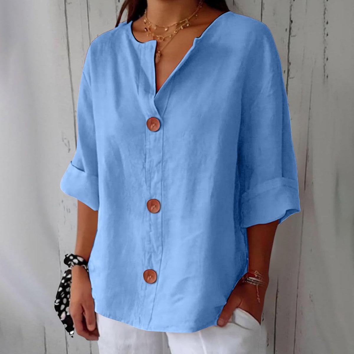 Maeve | V-Neck Button-Up Blouse with 3/4 Sleeves