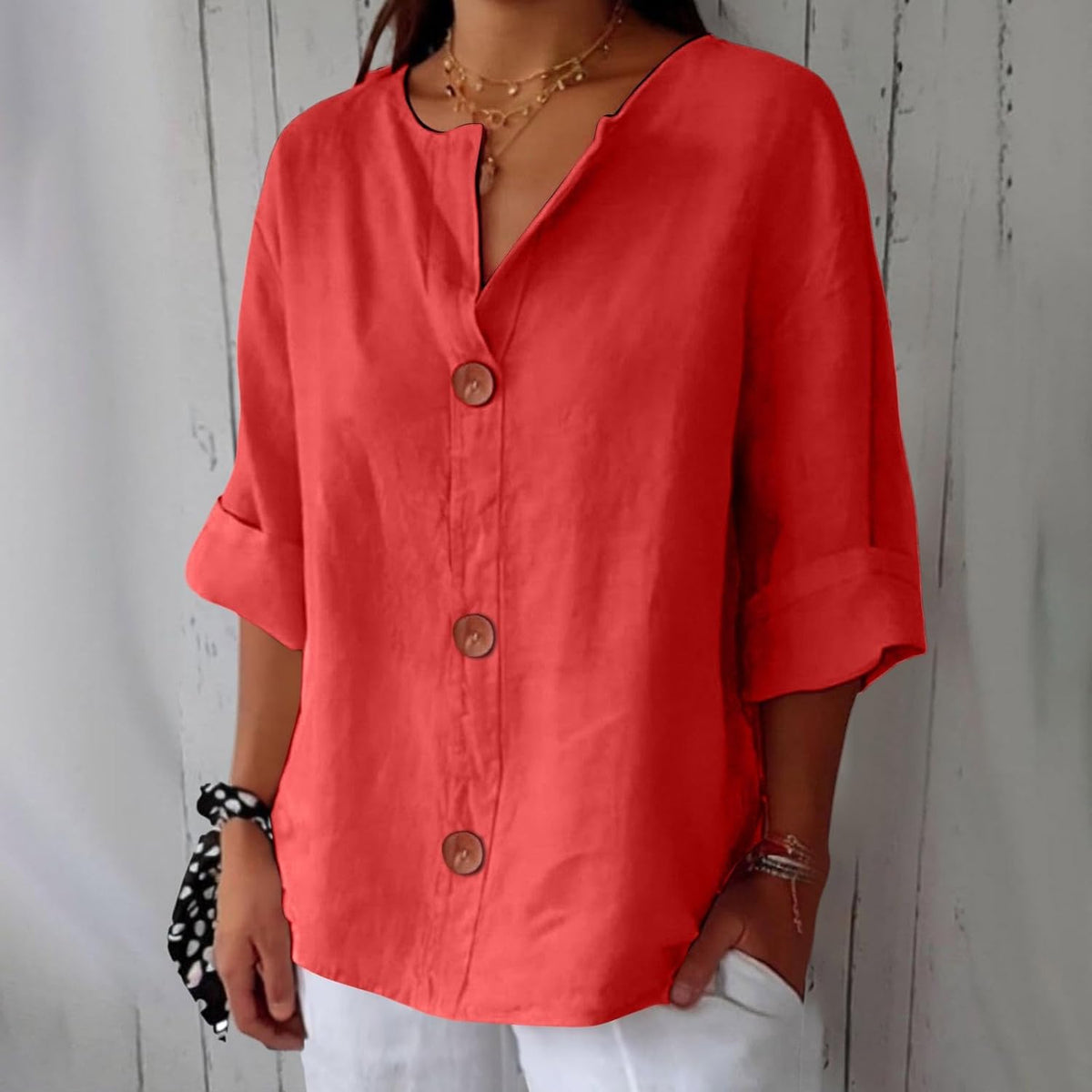 Maeve | V-Neck Button-Up Blouse with 3/4 Sleeves