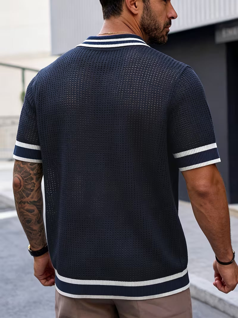 Walt | Knitted Short Sleeve Button-Up Polo Shirt
