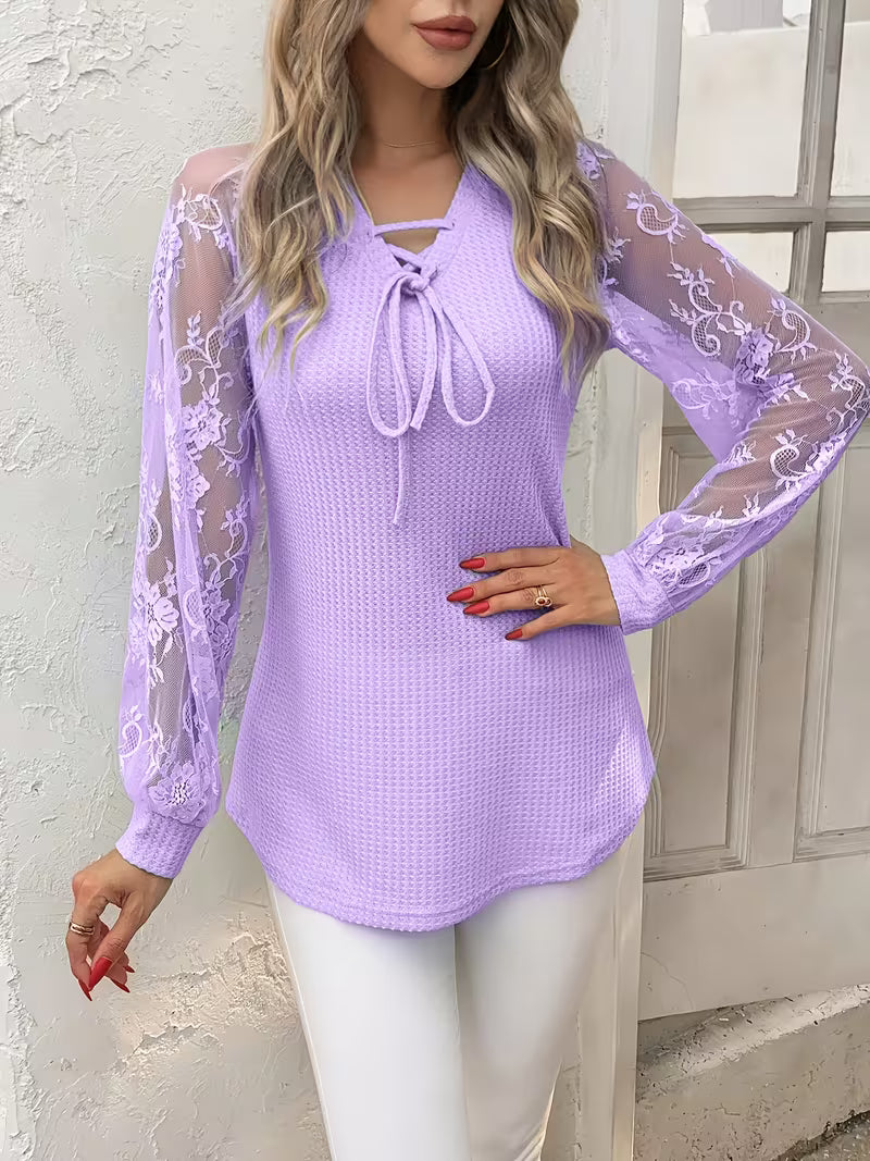 Wazina | Tunic Top with Lace Sleeves and Tie