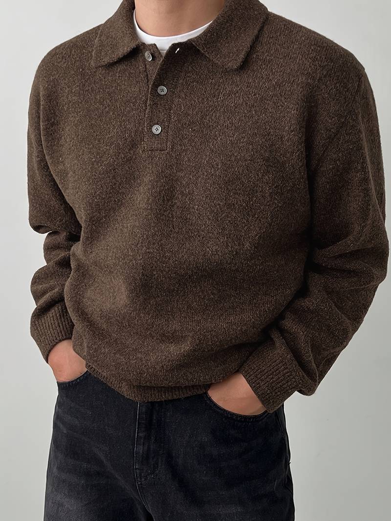Eliran | Long Sleeve Textured Knit Polo Sweater