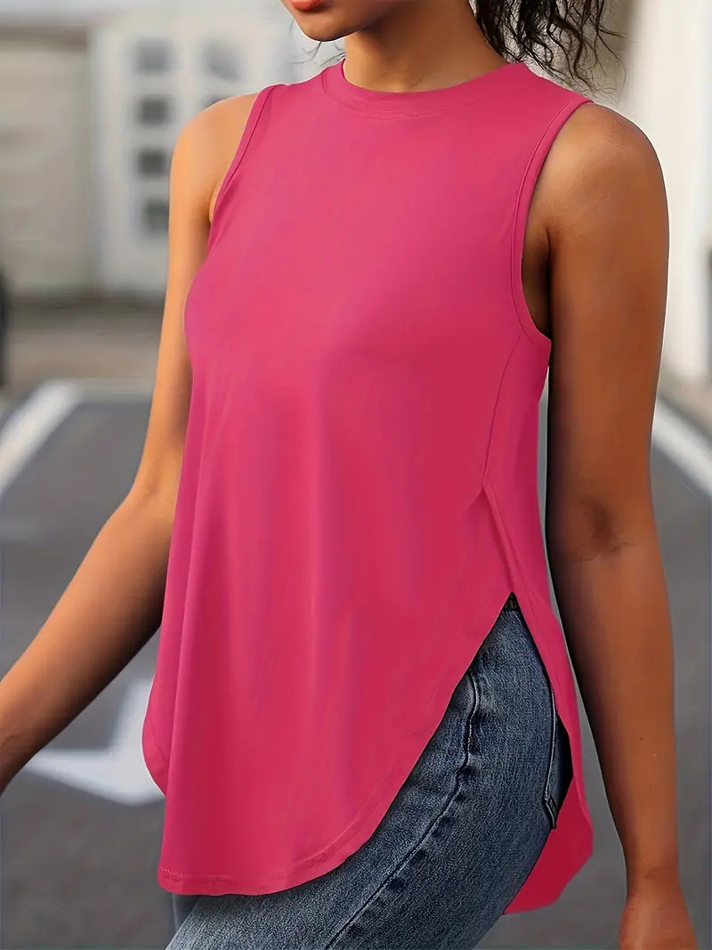 Desirae | Solid Sleeveless Crew Neck Tunic Top