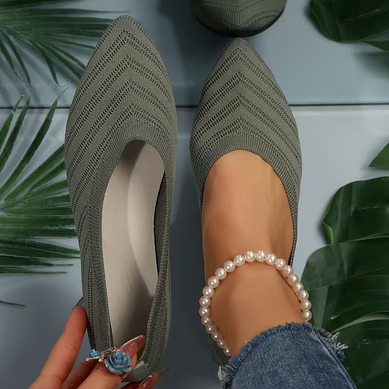 Mikya - Pointed Toe Knit Ballet Flat Shoes