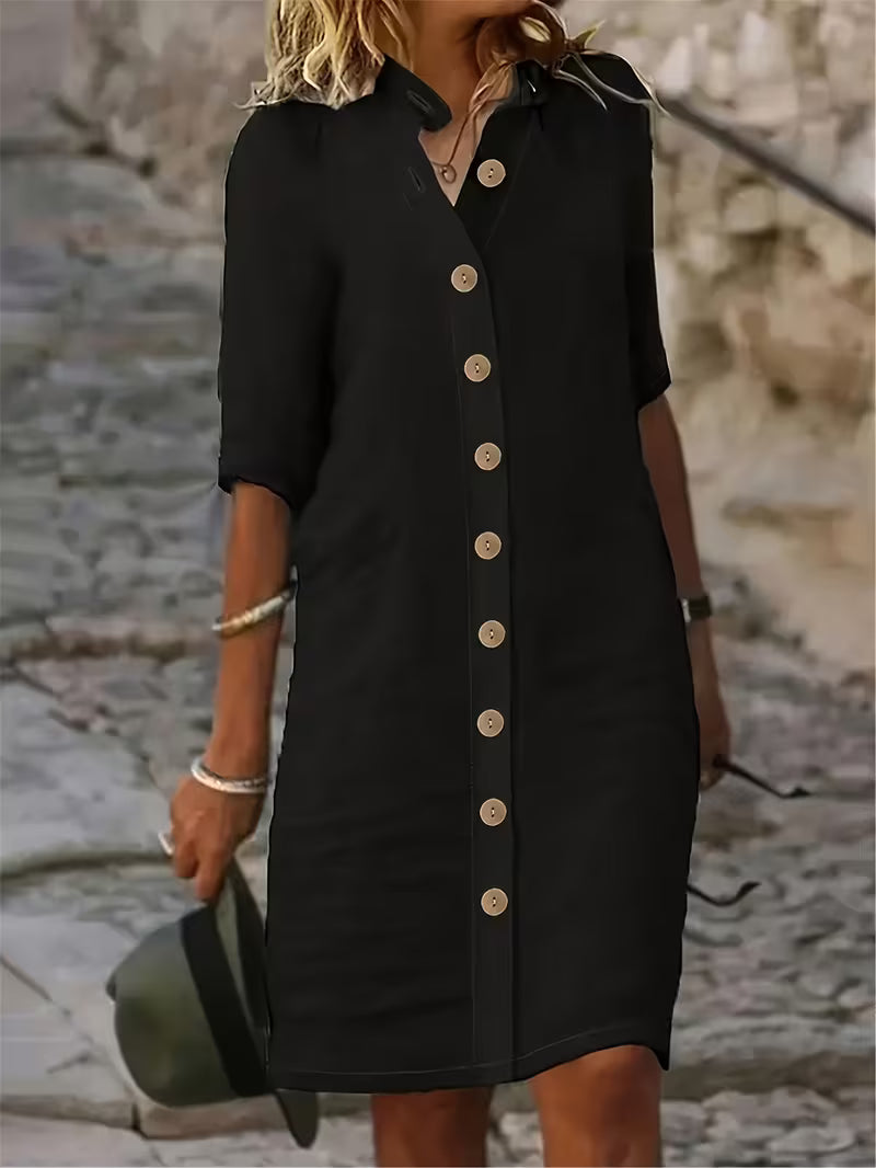 Keiniza | Short Sleeve Collared Button Shirt Dress