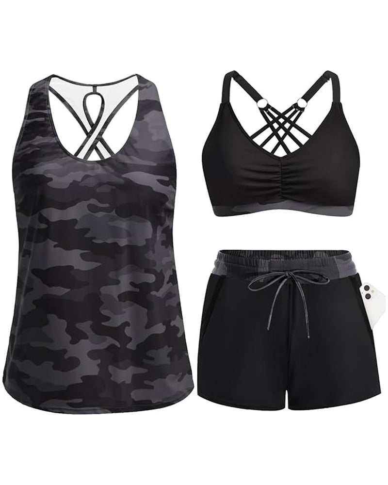 Meaghan | Three Piece Swim Set With Printed Shorts