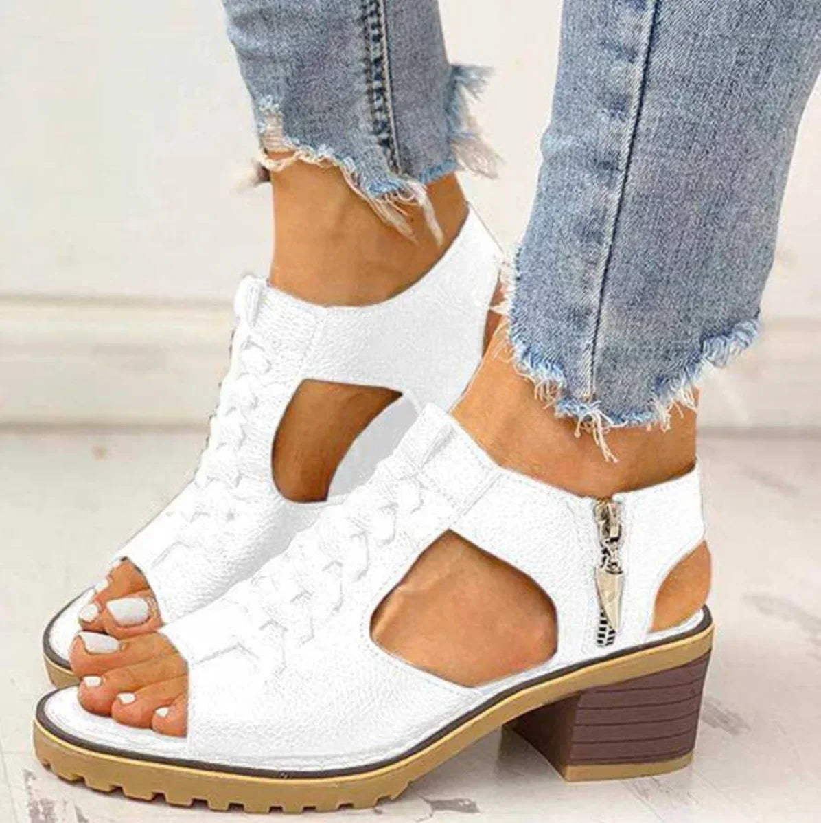 Benita | Open Toe Cutout Block Heel Sandals