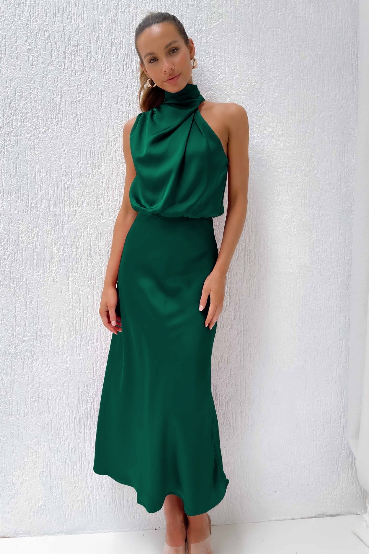 Kangana | Sleeveless High Neck Satin Maxi Dress