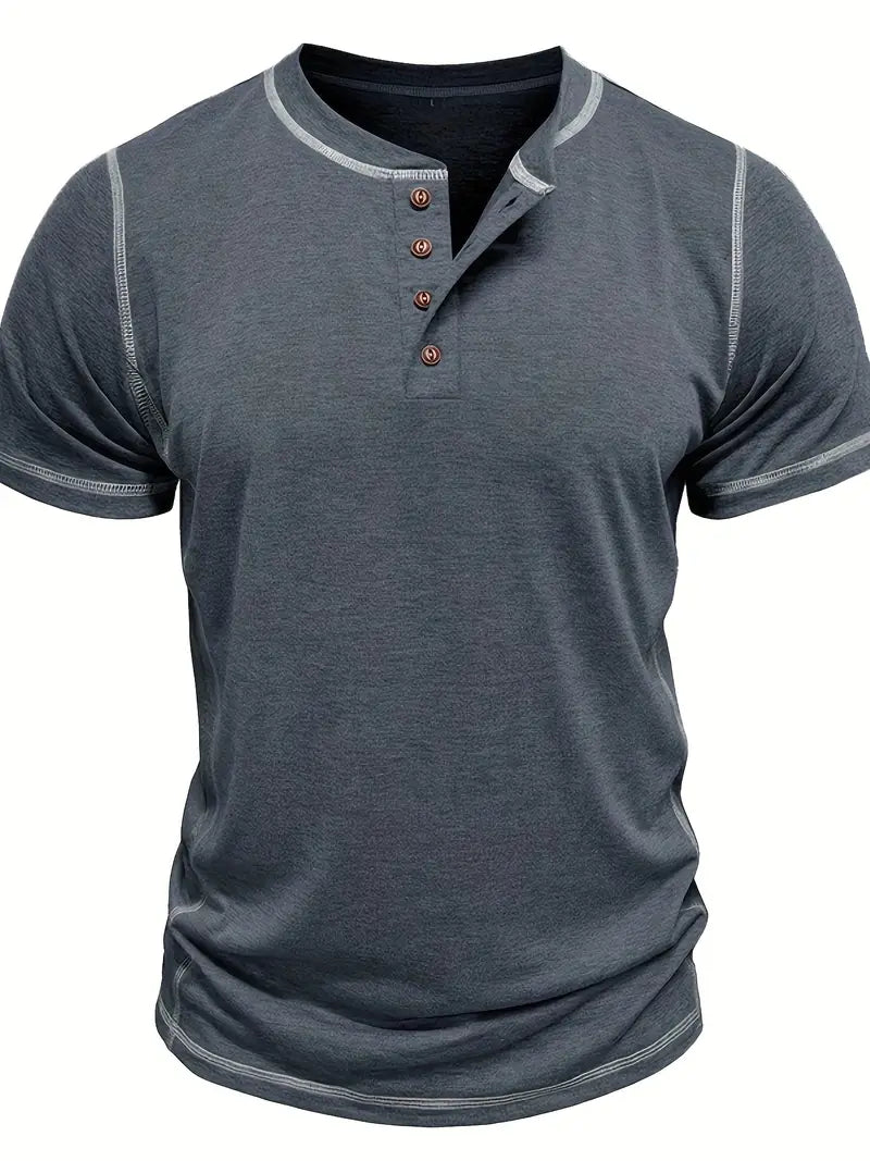 Orazio | Henley Short Sleeve Contrast Stitch Shirt