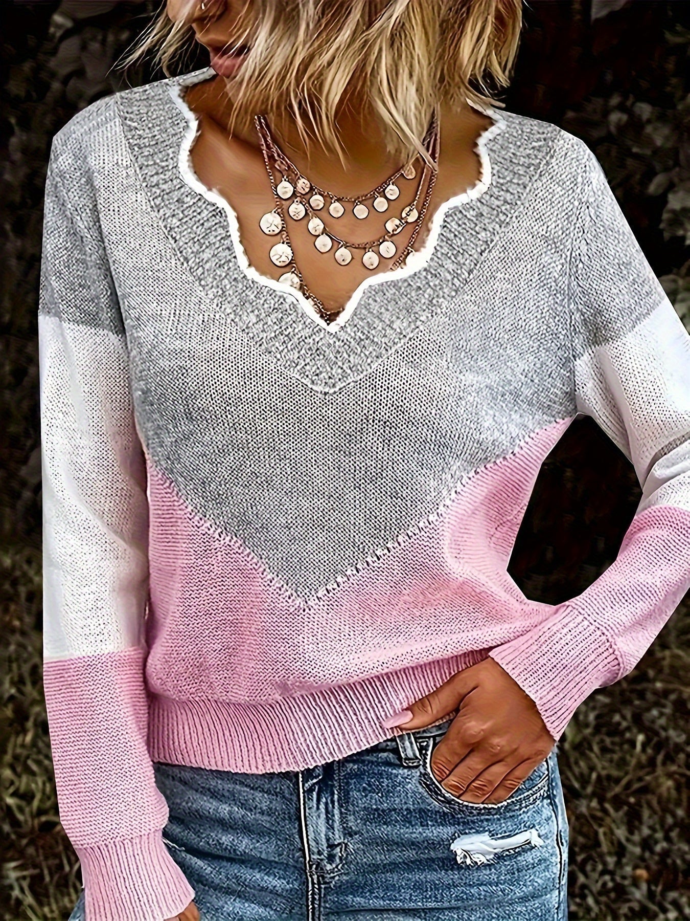 Alivana | Casual Long Sleeve Contrast Sweater