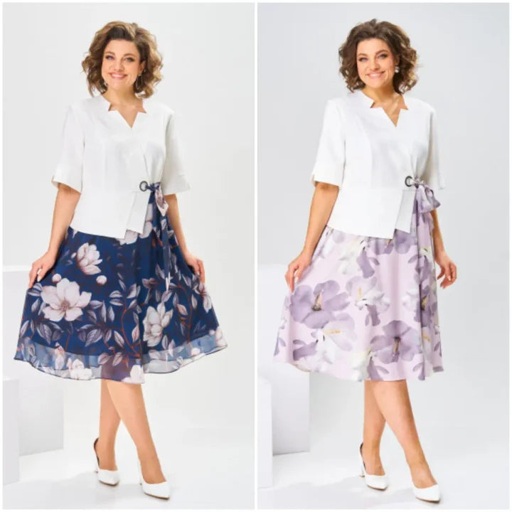 Barnes | Midi Dress White Jacket Floral Skirt