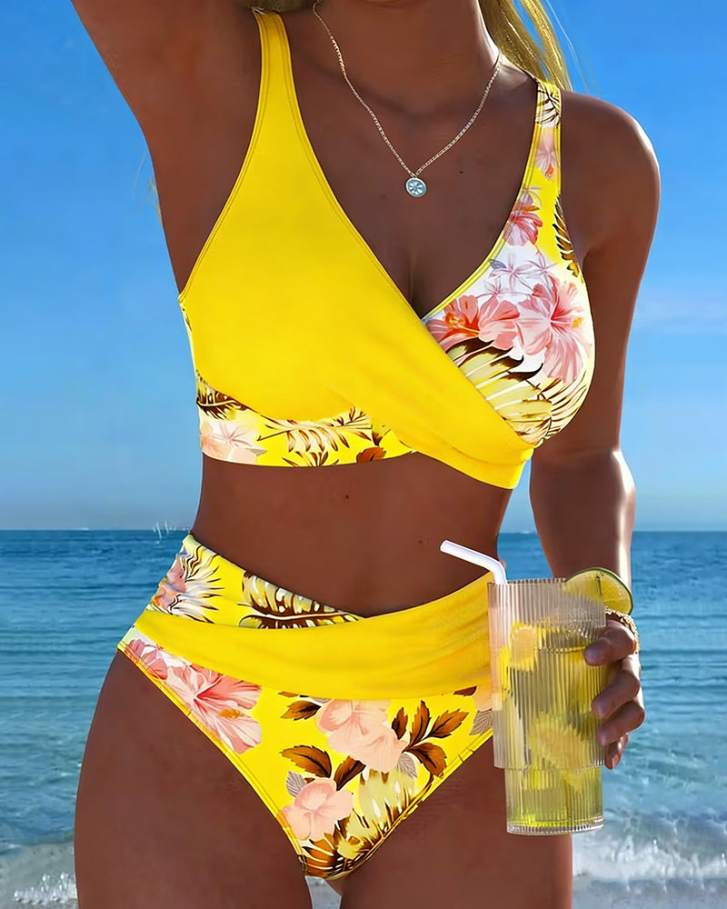 Hinari - Floral High Waisted Wrap Bikini Set