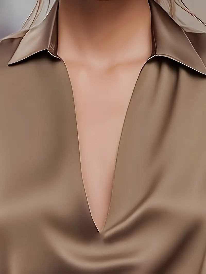 Lianyandra | V-Neck Satin Blouse in Light Pink