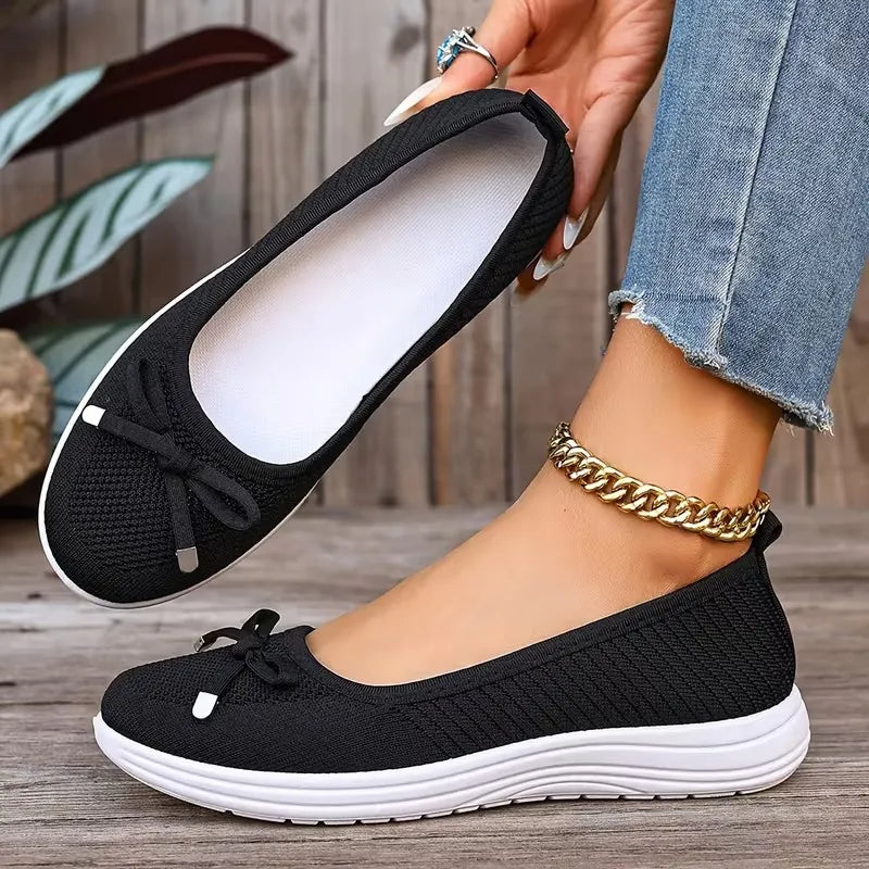 Mayda | Ballet Flats Knit Bow Round Toe