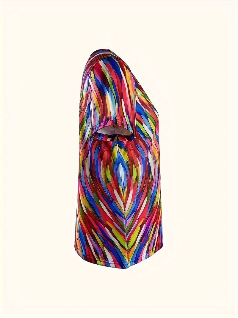 Vidumini | Rainbow Print Short Sleeve Scoop Neck Top