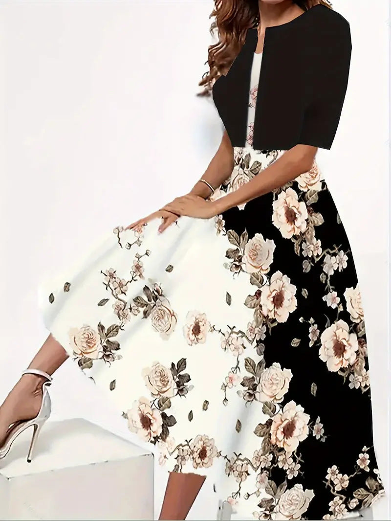 Ankie | Floral Print Midi Dress with Cropped Jacket