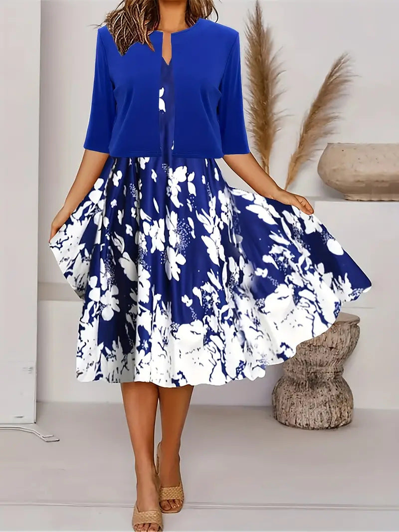 Ankie | Floral Print Midi Dress with Cropped Jacket