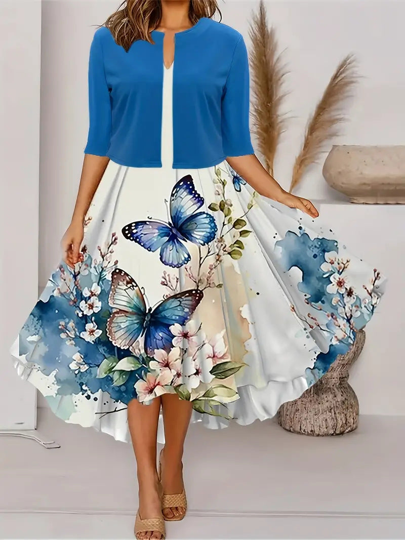 Ankie | Floral Print Midi Dress with Cropped Jacket