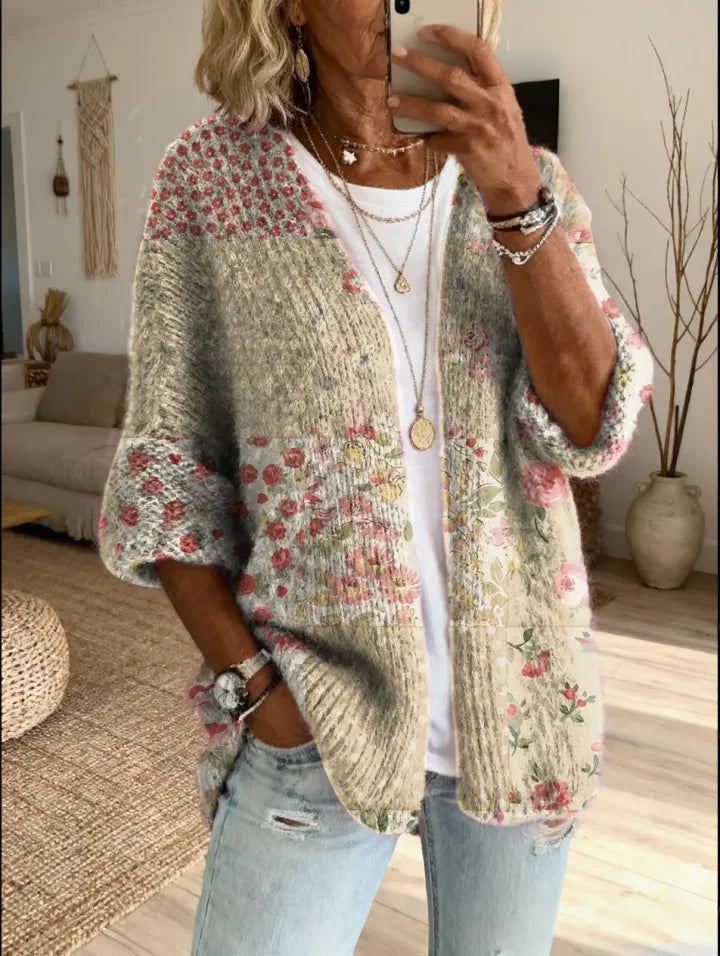 Stevena | Floral Patchwork Open Front Cardigan