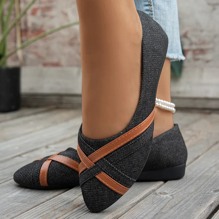 Shakina | Denim-Style Cross Strap Flats