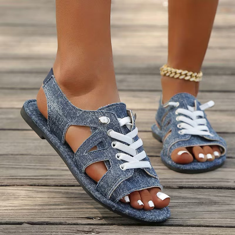 Samyn - Open Toe Lace Up Flat Sandals