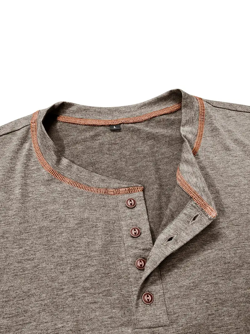 Orazio | Henley Short Sleeve Contrast Stitch Shirt