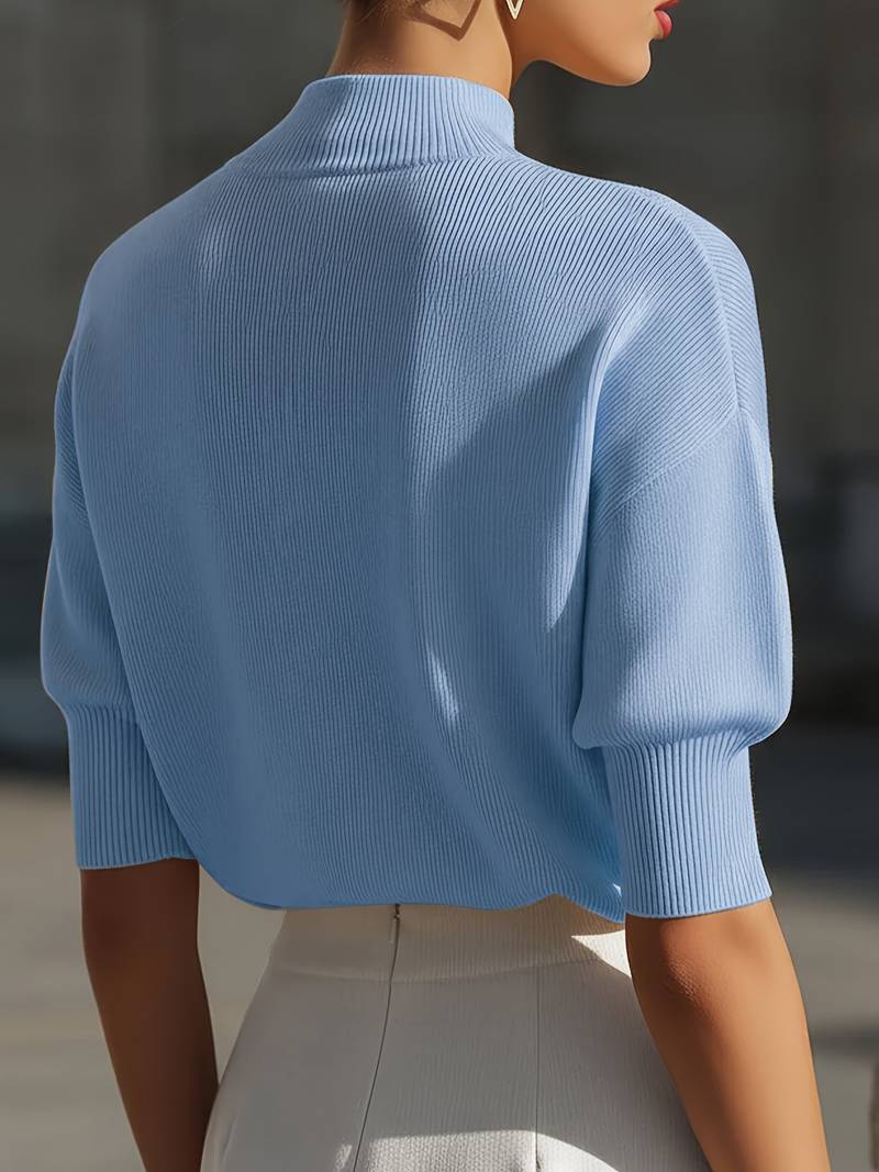 Jenni | Mock Neck Ribbed Short Sleeve Knit Top