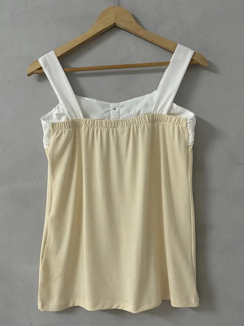 Malinda | Sleeveless Lace Trim Button Tank Top