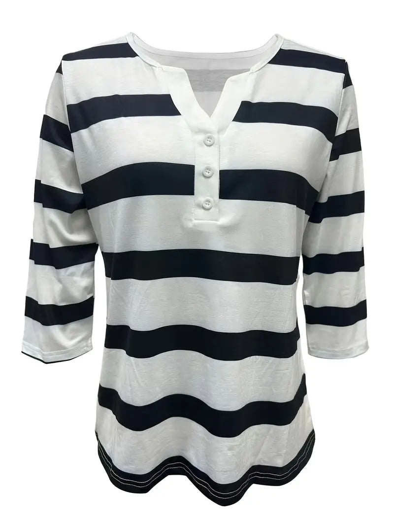 Dakota | Striped V-Neck Three-Quarter Sleeve Top