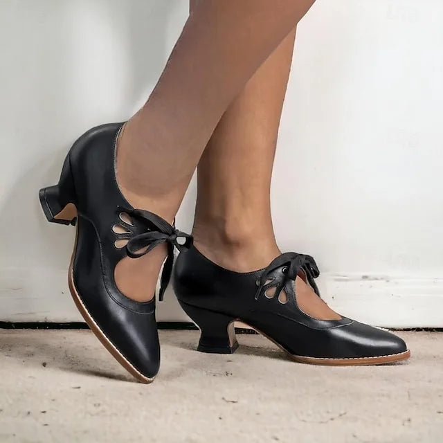 Zydrune | Round Toe Lace Up Heel Pumps
