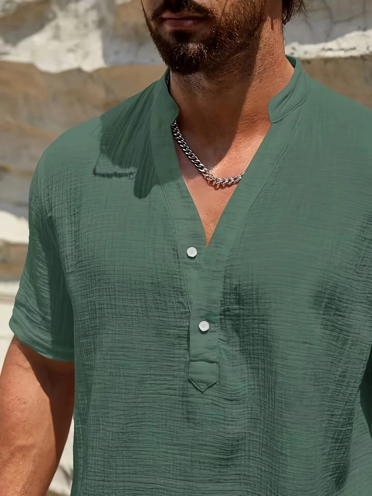 Sancho | Short Sleeve Stand Collar Henley Shirt
