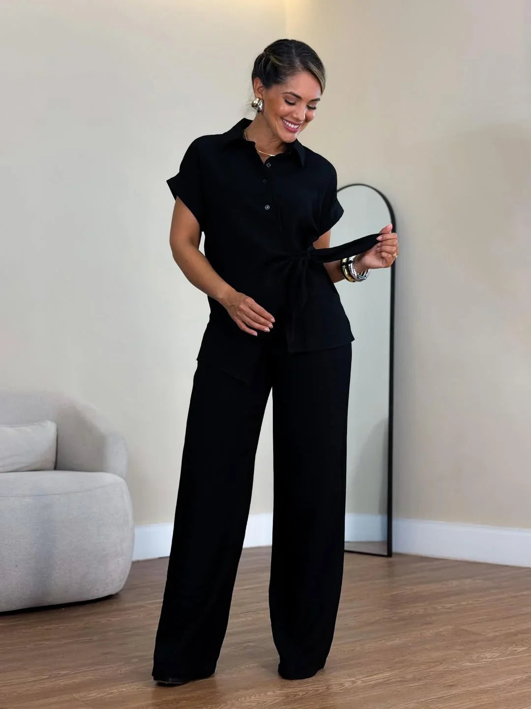Lorie | Two Piece Tie Front Wide Leg Set