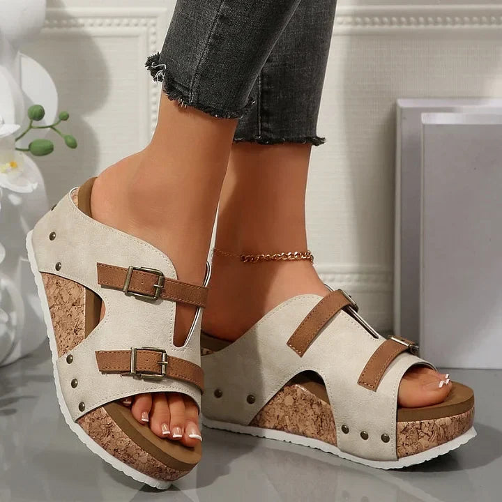 Serhat | Platform Wedge Slide Sandals Double Buckle