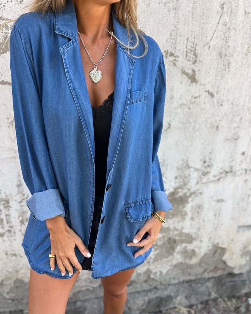 Romilda | Long Sleeve Denim Style Blazer Jacket