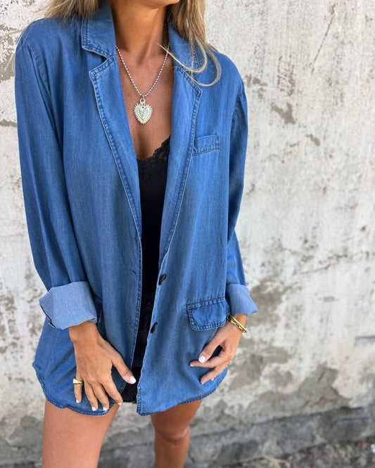 Romilda | Long Sleeve Denim Style Blazer Jacket