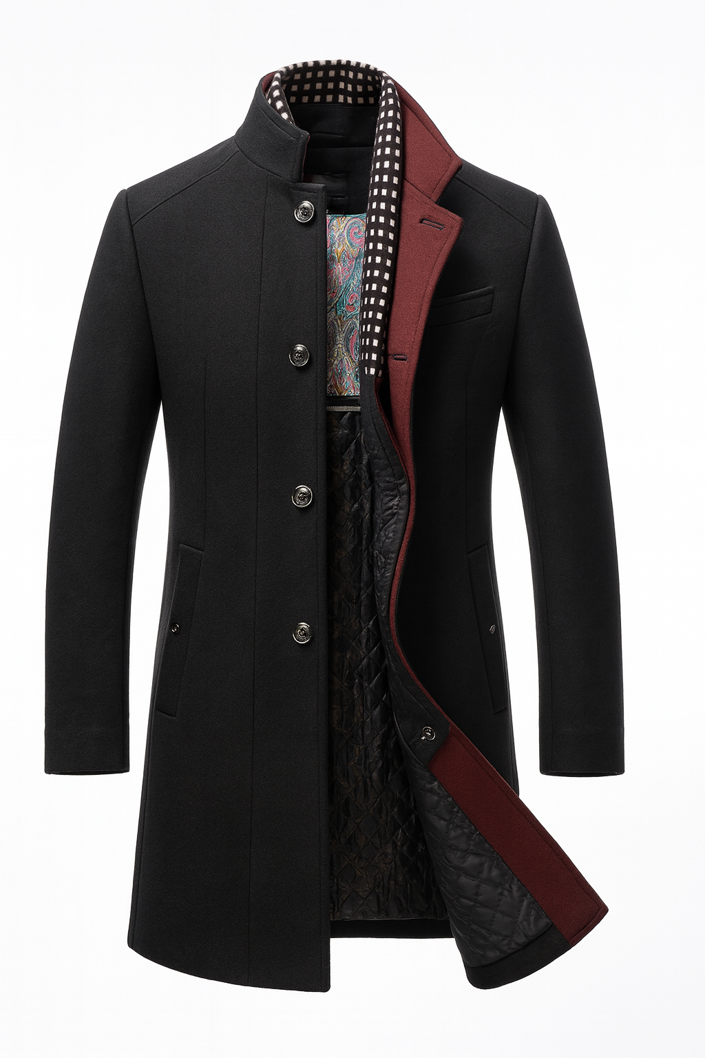 Reinaldo | Coat with Stand Collar and Contrast Trim